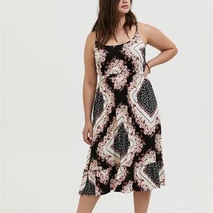 Scarf Print Challis Tiered Midi Spring Dress Size 1X (14-16) Torrid